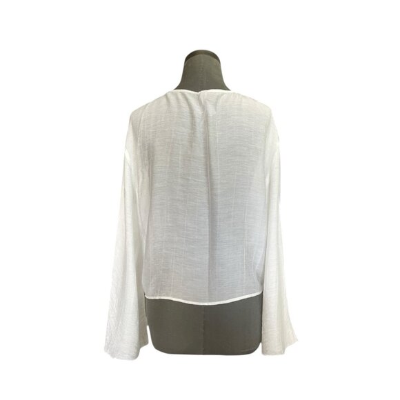 MNG Mango Women's White Sheer Long Sleeve Knot Front Blouse Top Size 4 - Picture 3 of 5